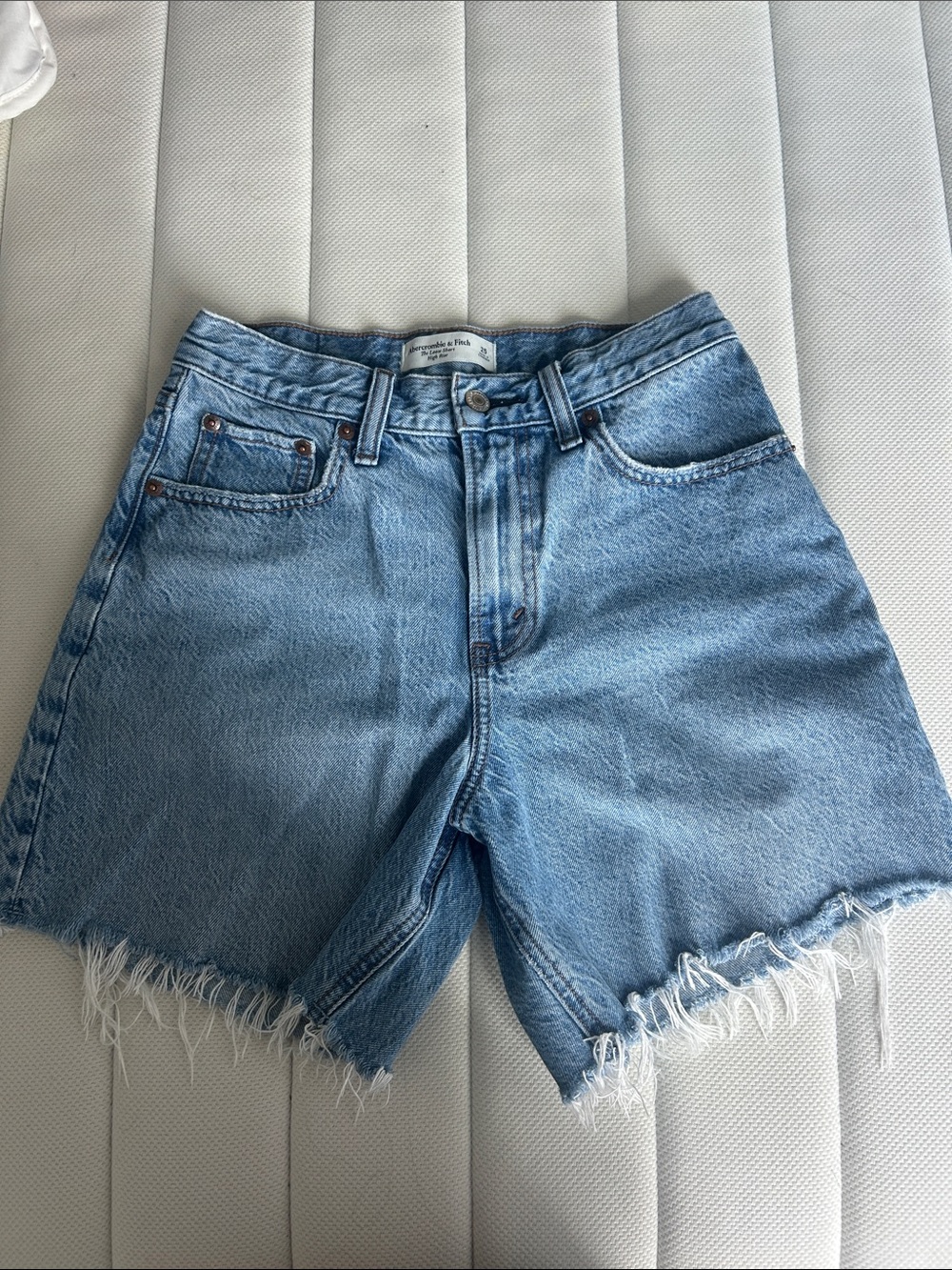 Abercrombie & Fitch Light Wash Frayed High-Rise Denim Shorts